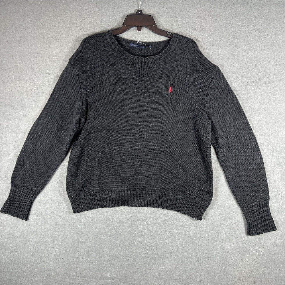 VTG Ralph Lauren Sport Men's Charcoal‎ Gray 100% Cotton Crew Neck Knit Sweater